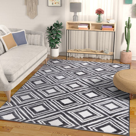 Lovely Squares Grey Modern Geometric Rug