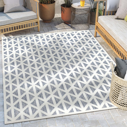 Ciel Modern Geometric Indoor/Outdoor Blue High-Low Rug