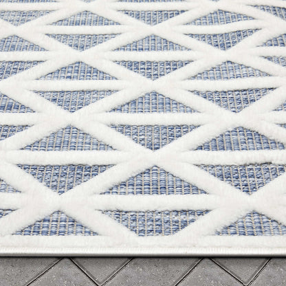 Ciel Modern Geometric Indoor/Outdoor Blue High-Low Rug Well Woven