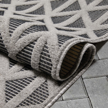 Ciel Modern Geometric Indoor/Outdoor Grey High-Low Rug