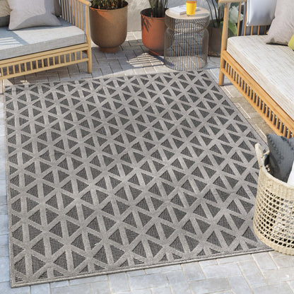 Ciel Modern Geometric Indoor/Outdoor Grey High-Low Rug