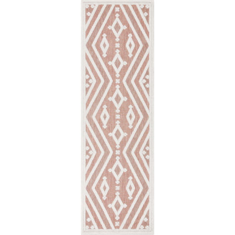 Mali Tribal Diamond Pattern Indoor/Outdoor Terracotta High-Low Rug