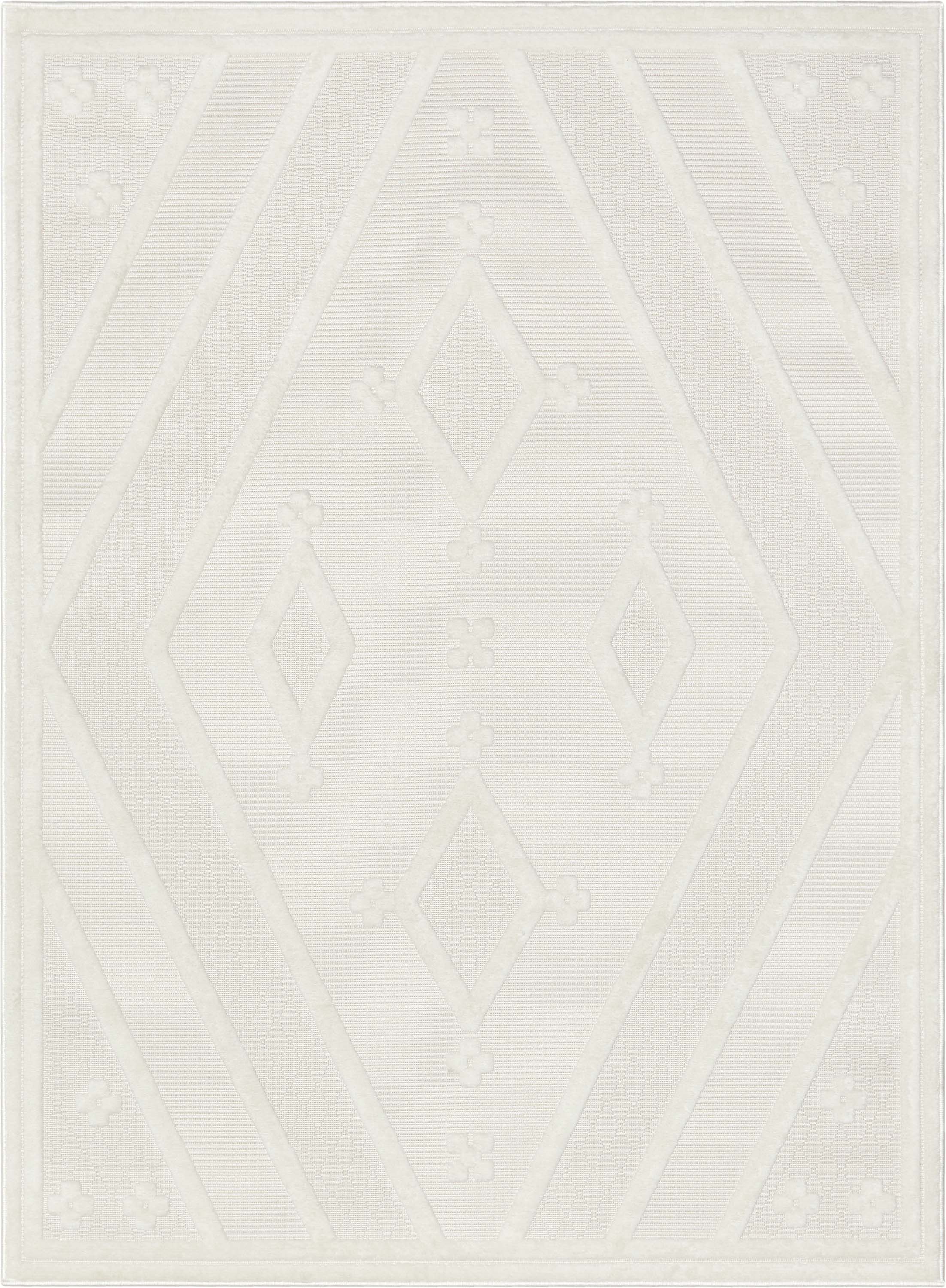 Mali Tribal Diamond Pattern Indoor/Outdoor Ivory High-Low Rug