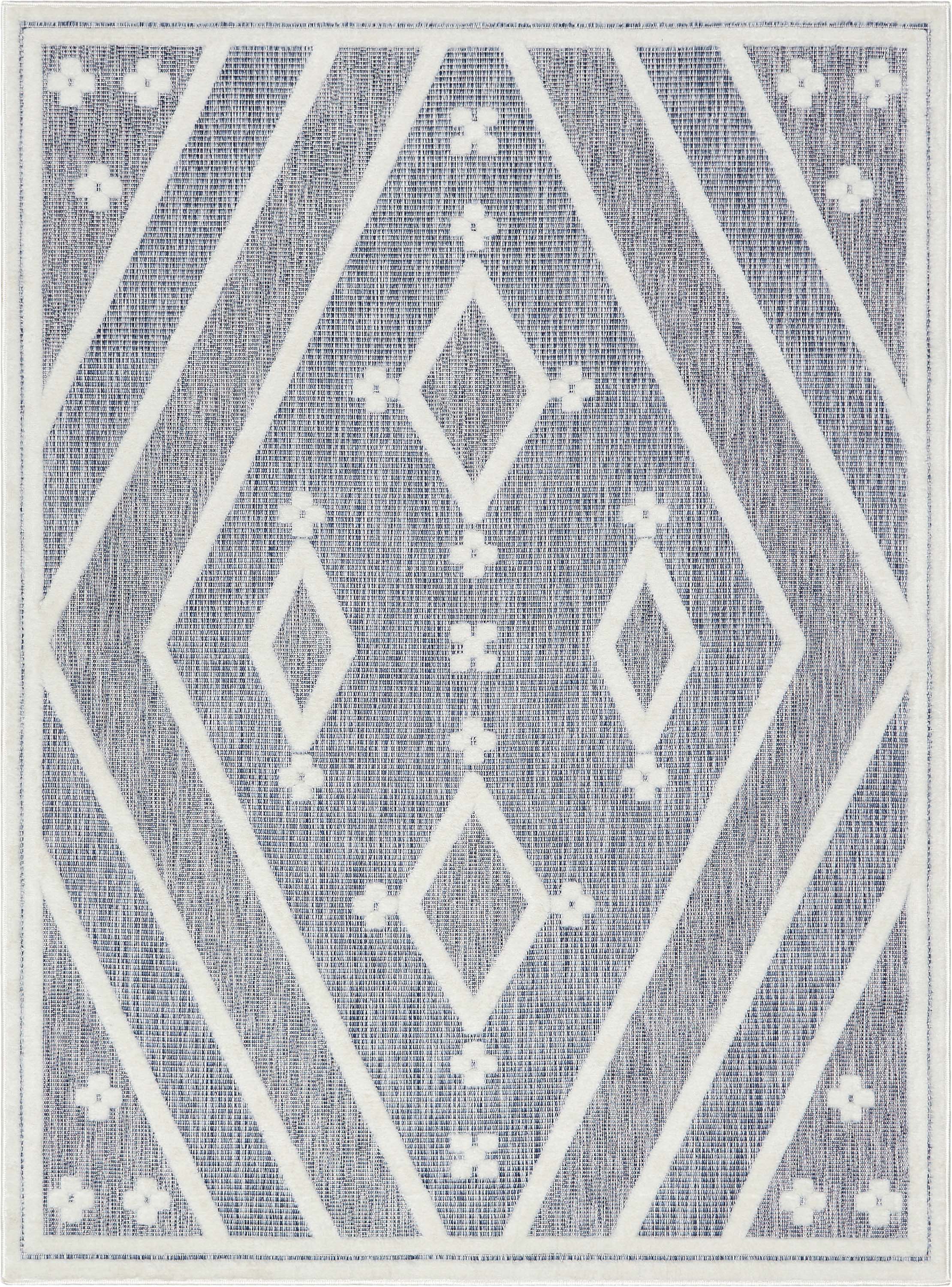 Mali Tribal Diamond Pattern Indoor/Outdoor Blue High-Low Rug