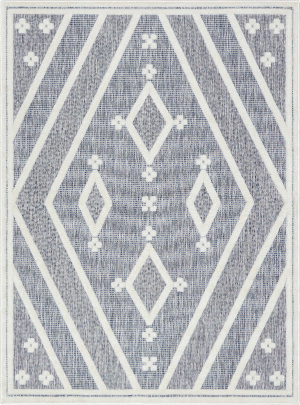 Mali Tribal Diamond Pattern Indoor/Outdoor Blue High-Low Rug