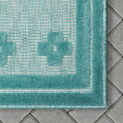 Mali Tribal Diamond Pattern Indoor/Outdoor Teal High-Low Rug