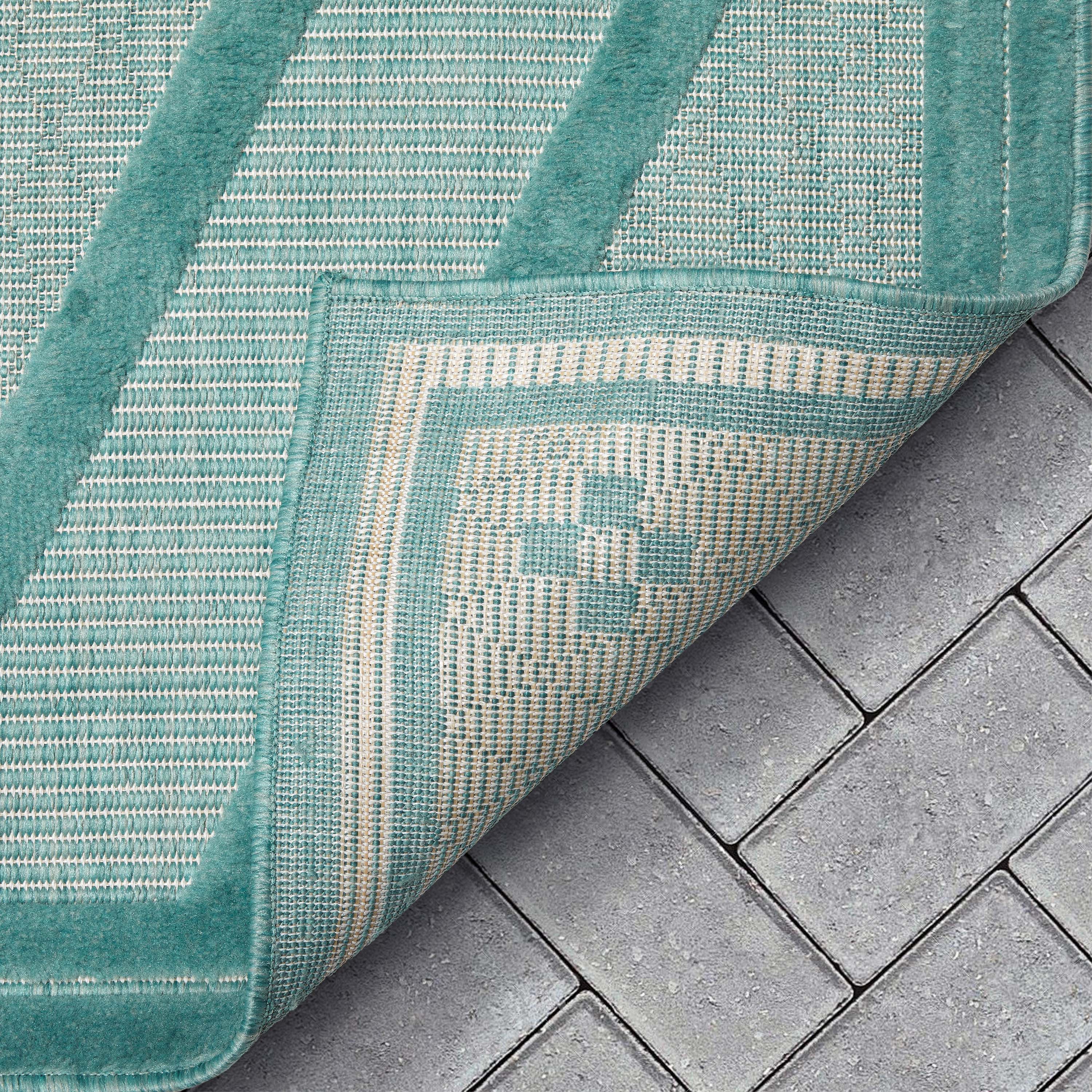 Mali Tribal Diamond Pattern Indoor/Outdoor Teal High-Low Rug