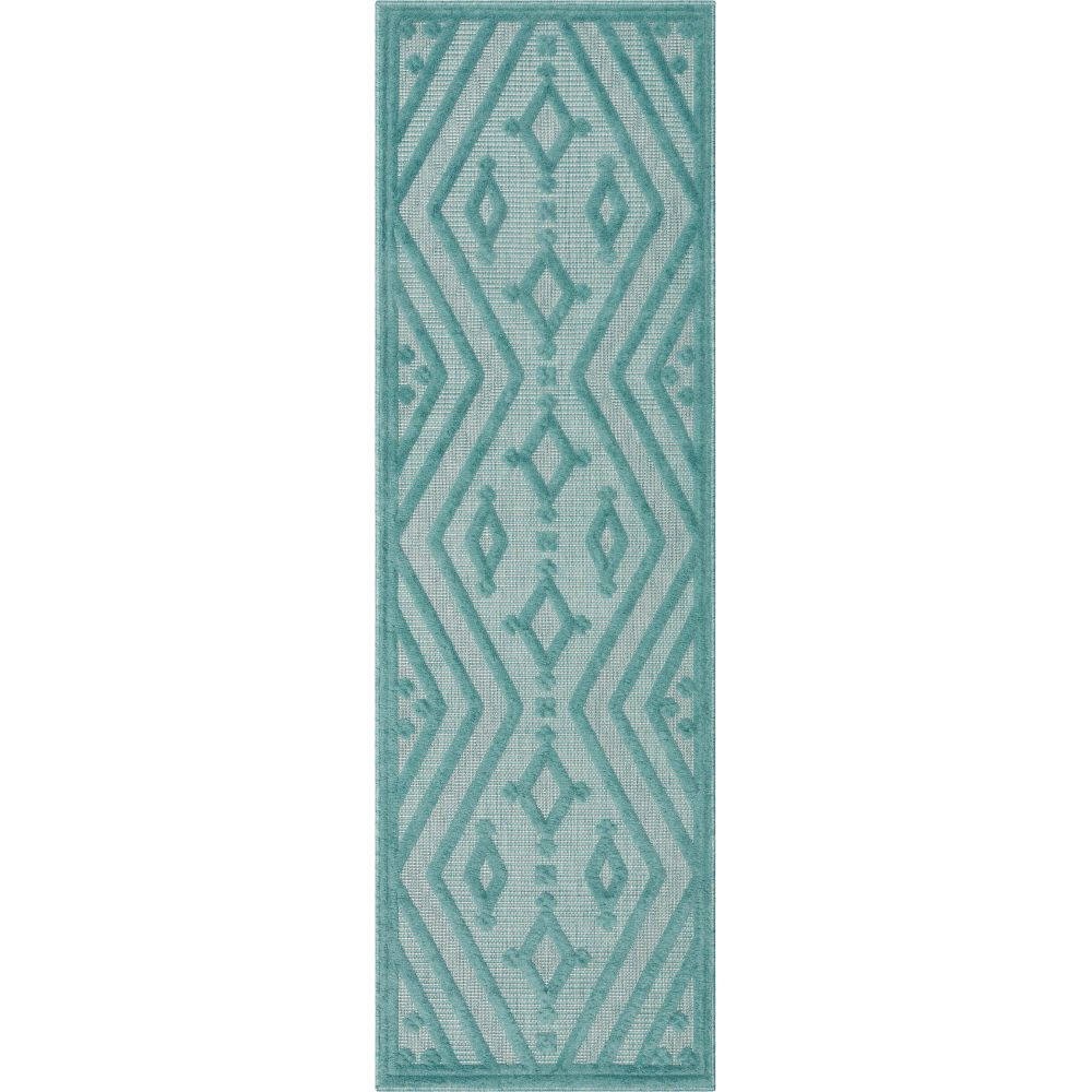 Mali Tribal Diamond Pattern Indoor/Outdoor Teal High-Low Rug