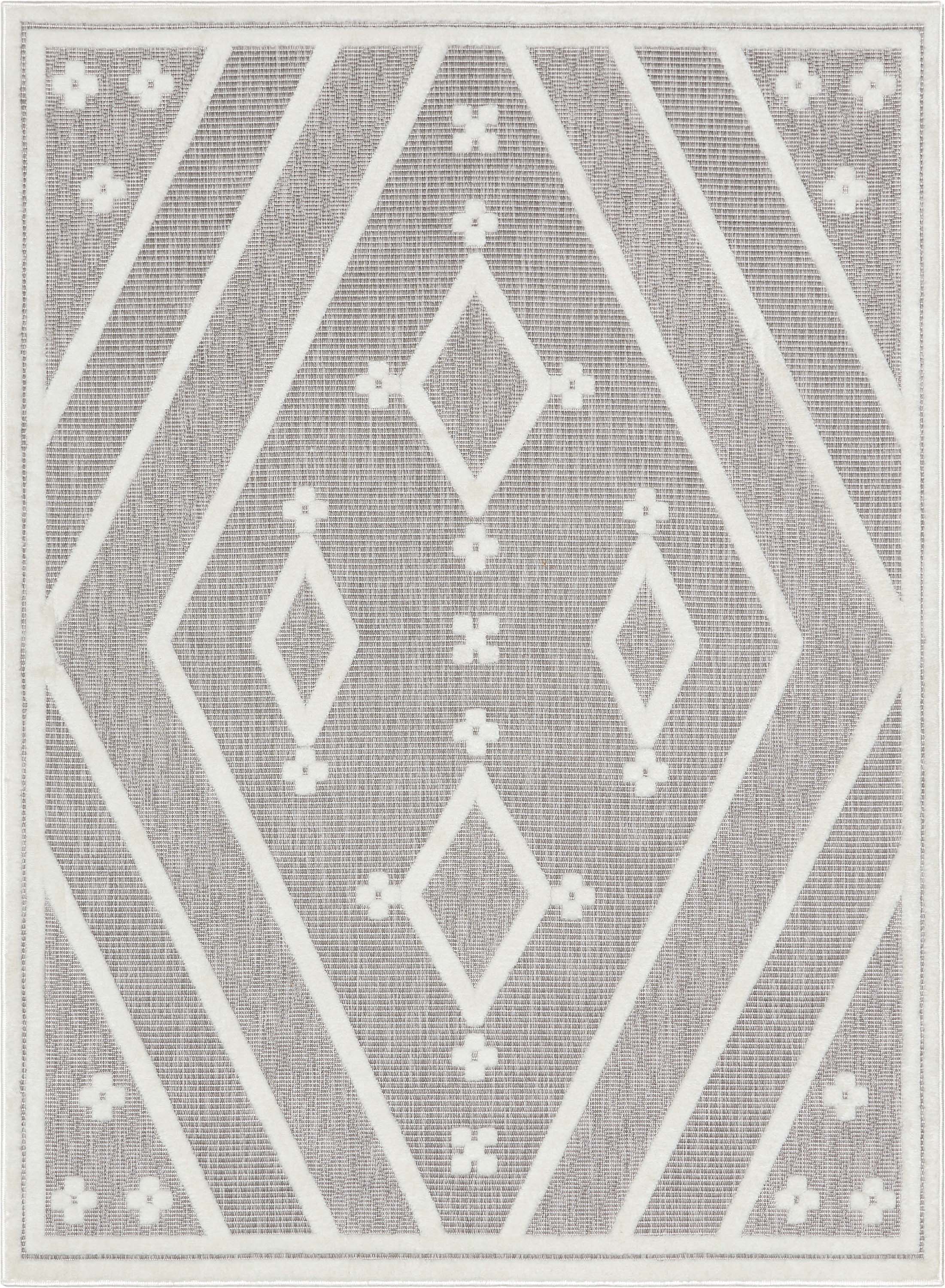 Mali Tribal Diamond Pattern Indoor/Outdoor Grey High-Low Rug