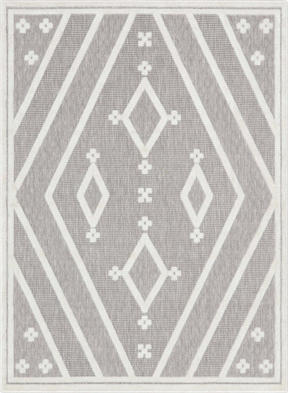 Mali Tribal Diamond Pattern Indoor/Outdoor Grey High-Low Rug