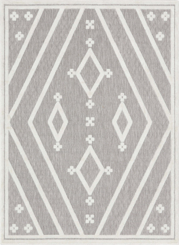 Mali Tribal Diamond Pattern Indoor/Outdoor Grey High-Low Rug