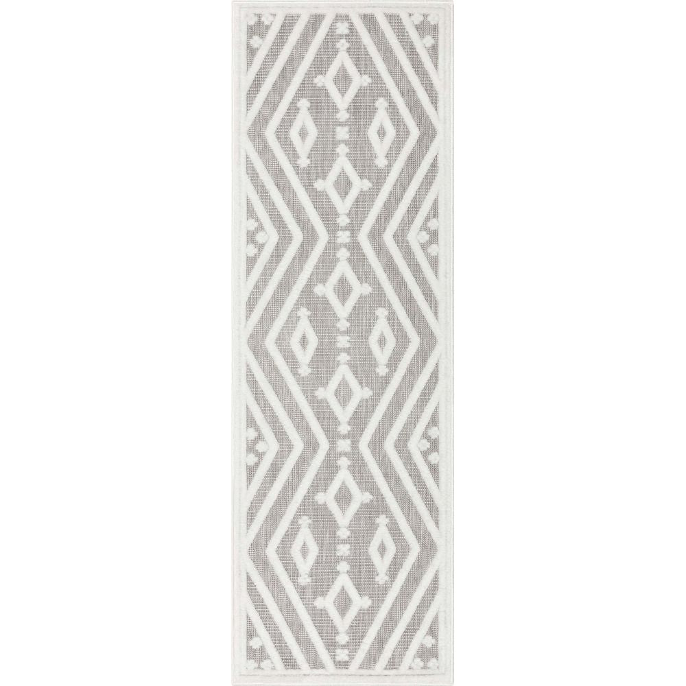 Mali Tribal Diamond Pattern Indoor/Outdoor Grey High-Low Rug