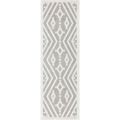 Mali Tribal Diamond Pattern Indoor/Outdoor Grey High-Low Rug