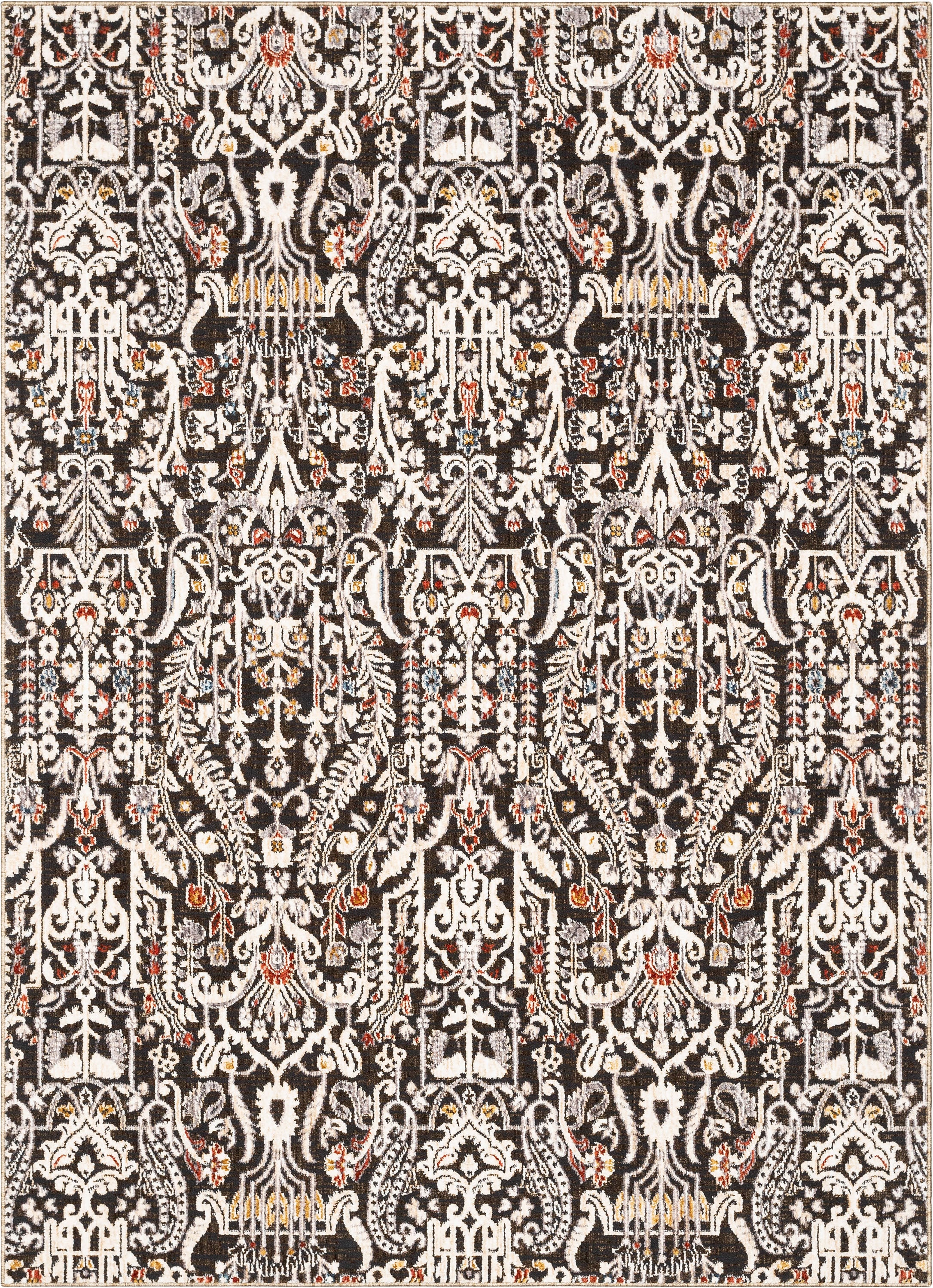 Ahote Vintage Floral Damask Pattern Grey Textured Rug