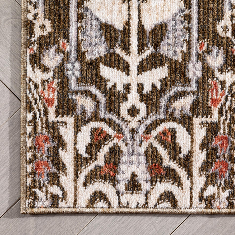 Ahote Vintage Floral Damask Pattern Brown Textured Rug