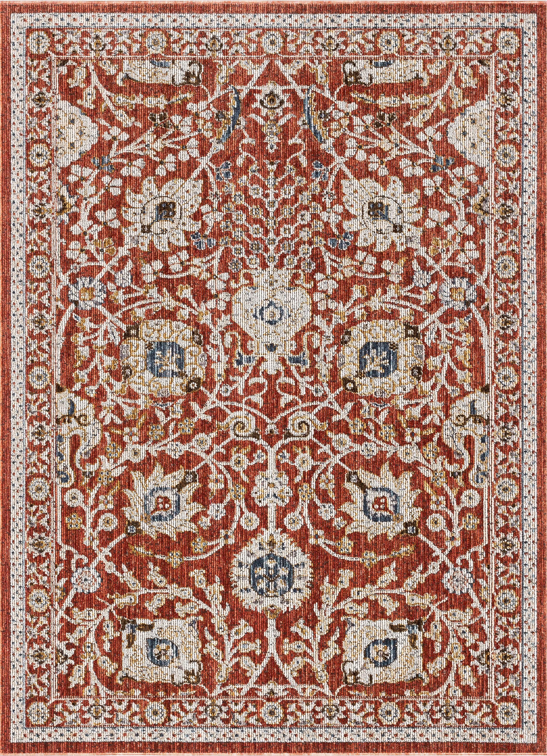 Creo Vintage Floral Oriental Persian Red Textured Rug