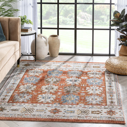 Kestrel Vintage Tribal Floral Pattern Rust Textured Rug