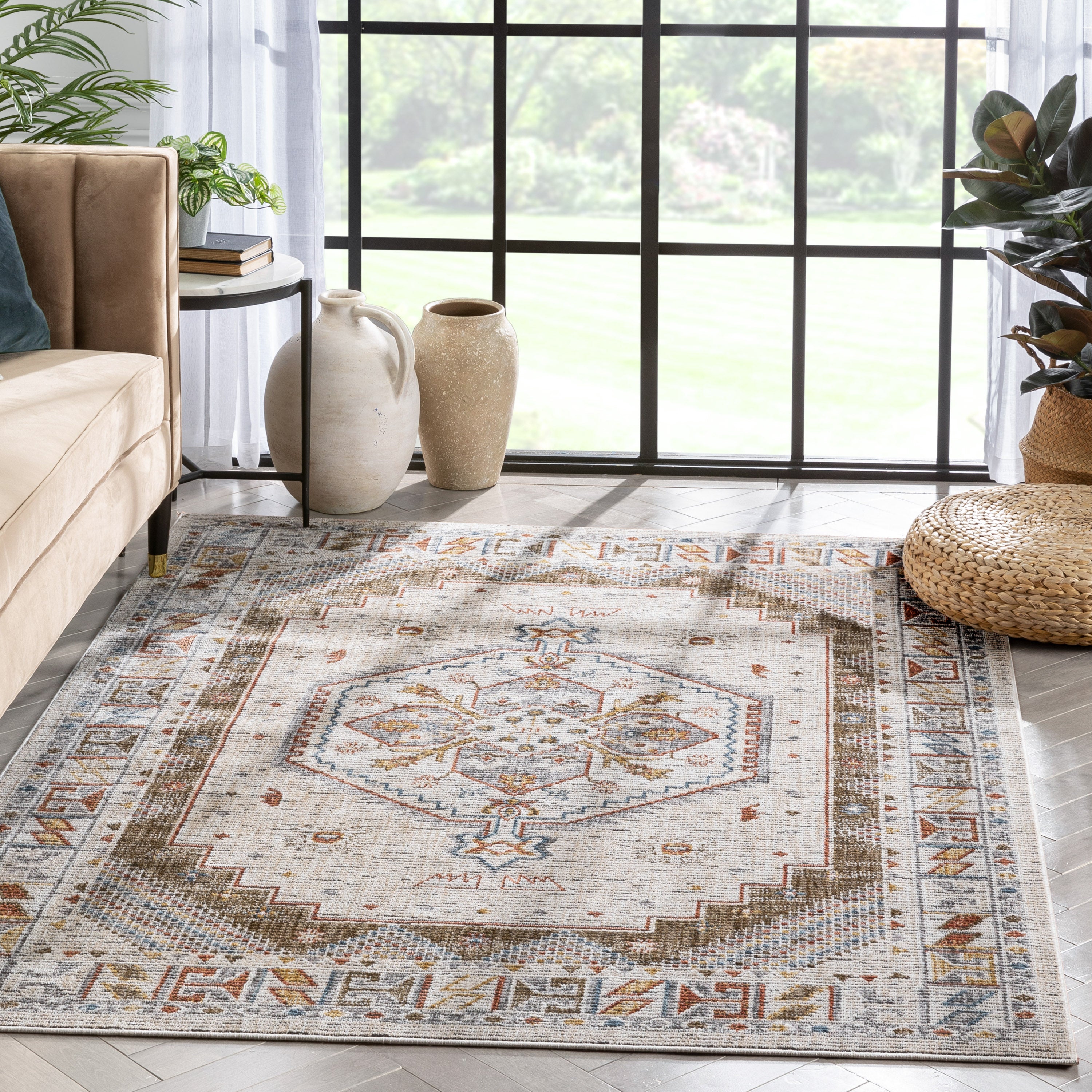 Namib Vintage Medallion Oriental Ivory Textured Rug