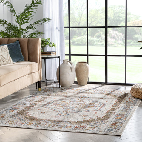 Namib Vintage Medallion Oriental Ivory Textured Rug