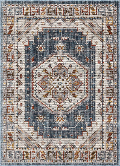 Namib Vintage Medallion Oriental Blue Textured Rug