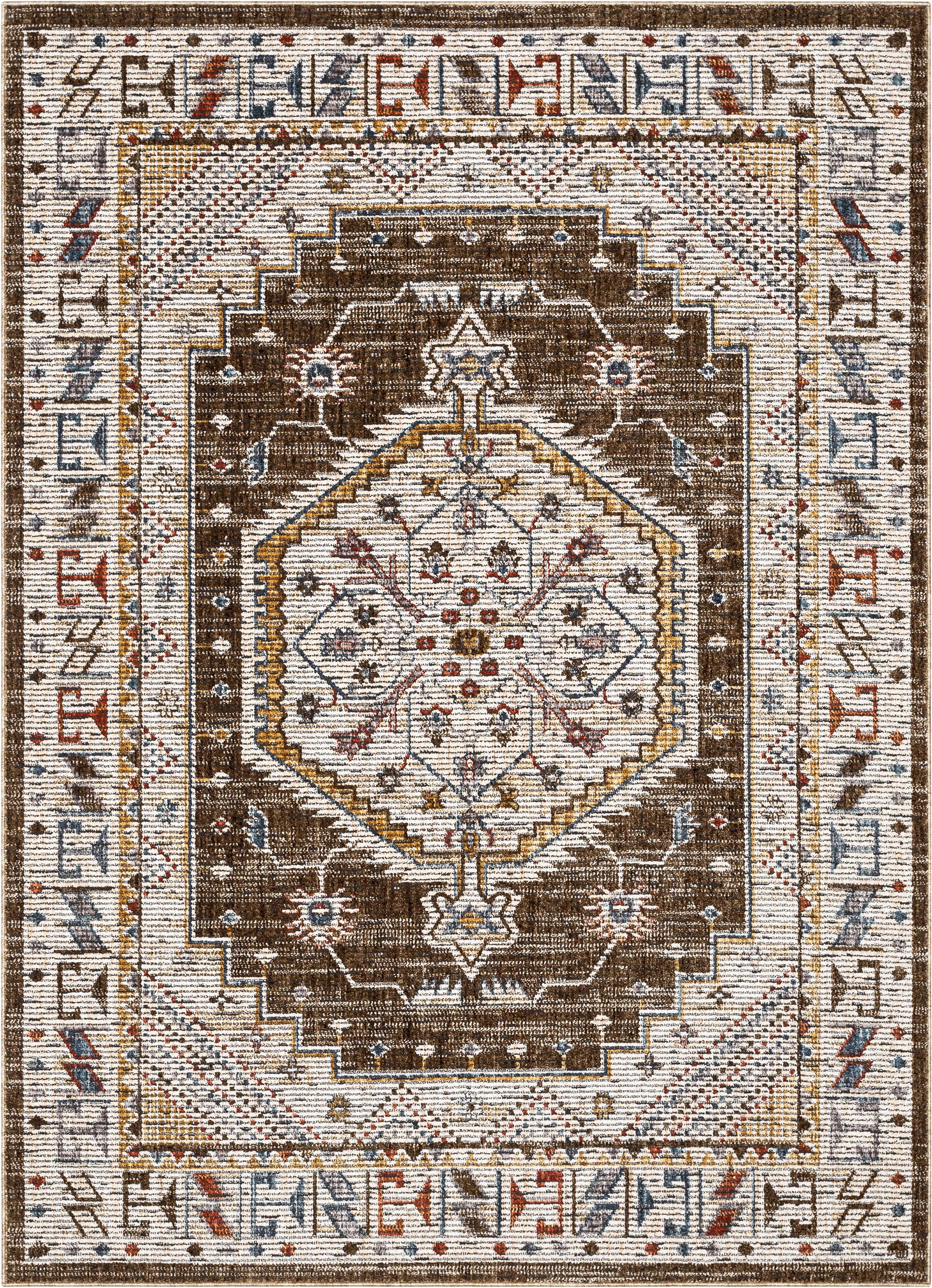 Namib Vintage Medallion Oriental Brown Textured Rug