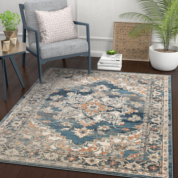 Ursula Vintage Persian Oriental Blue Black Rust Rug