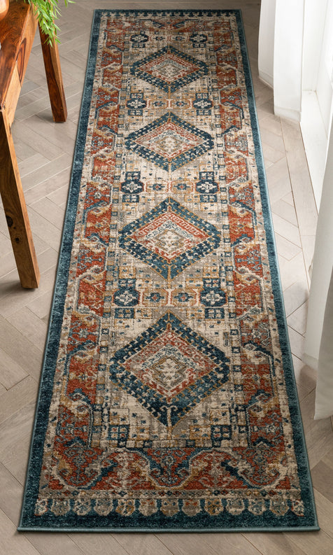 Kata Vintage Medallion Blue Rust Rug