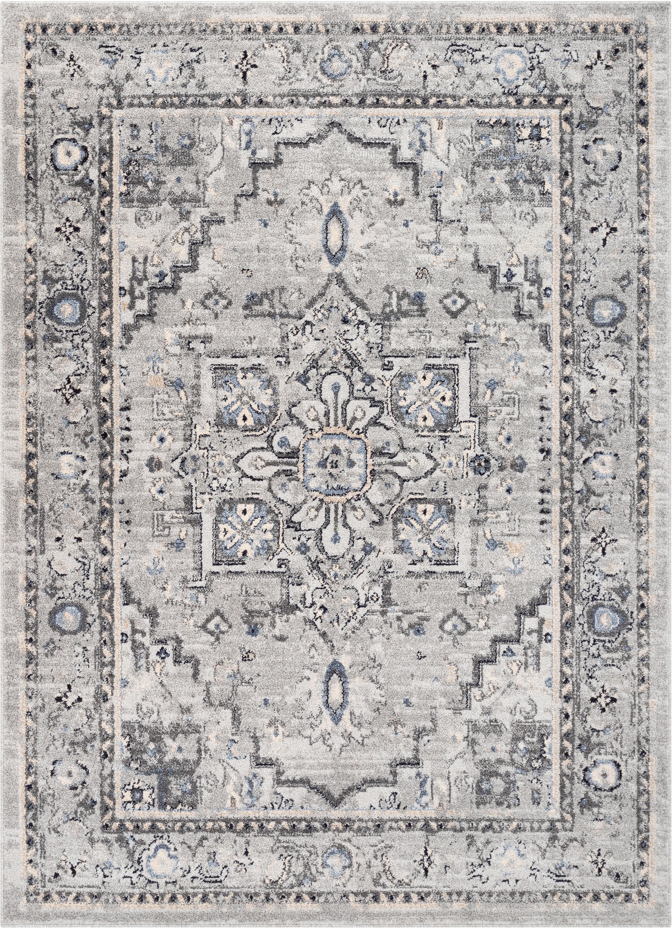 Novara Vintage Oriental Medallion Pattern Grey Blue 7'10" x 9'10" Rug