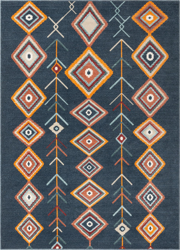 Sena Blue Mid-Century Tribal Diamond Rug