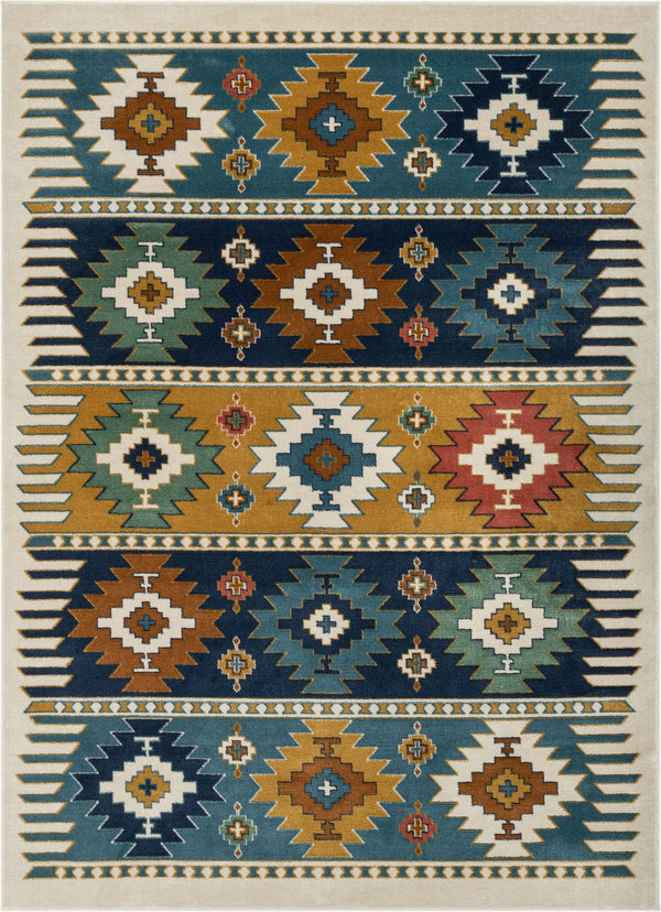 Noble Southwestern Tribal Diamond Pattern Blue Rug