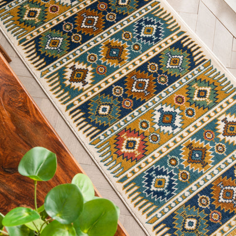 Noble Southwestern Tribal Diamond Pattern Blue Rug