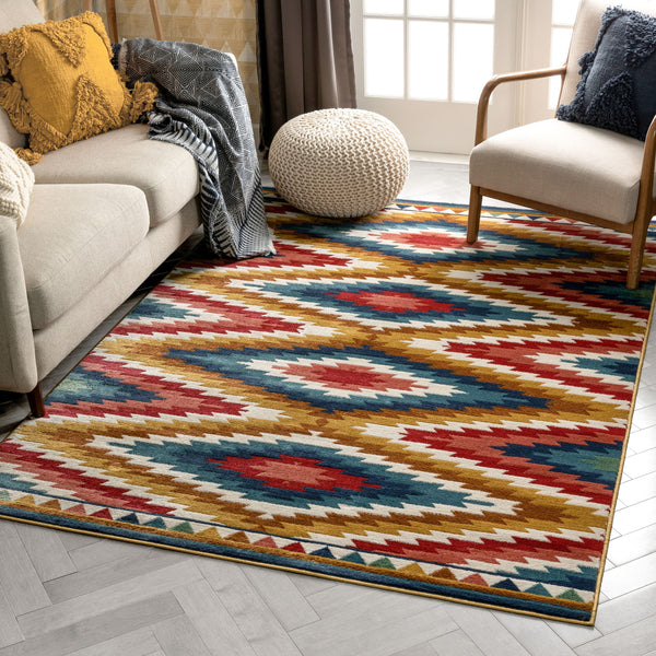 Mia Southwestern Tribal Aztec Bohemian Blue Rug