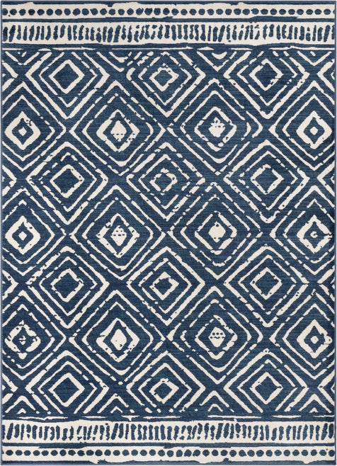 Dalton Moroccan Trellis Pattern Blue Distressed Rug