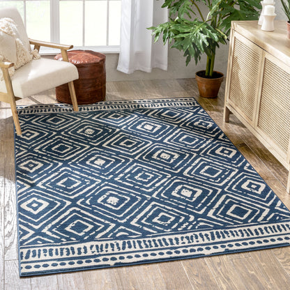 Dalton Moroccan Trellis Pattern Blue Distressed Rug