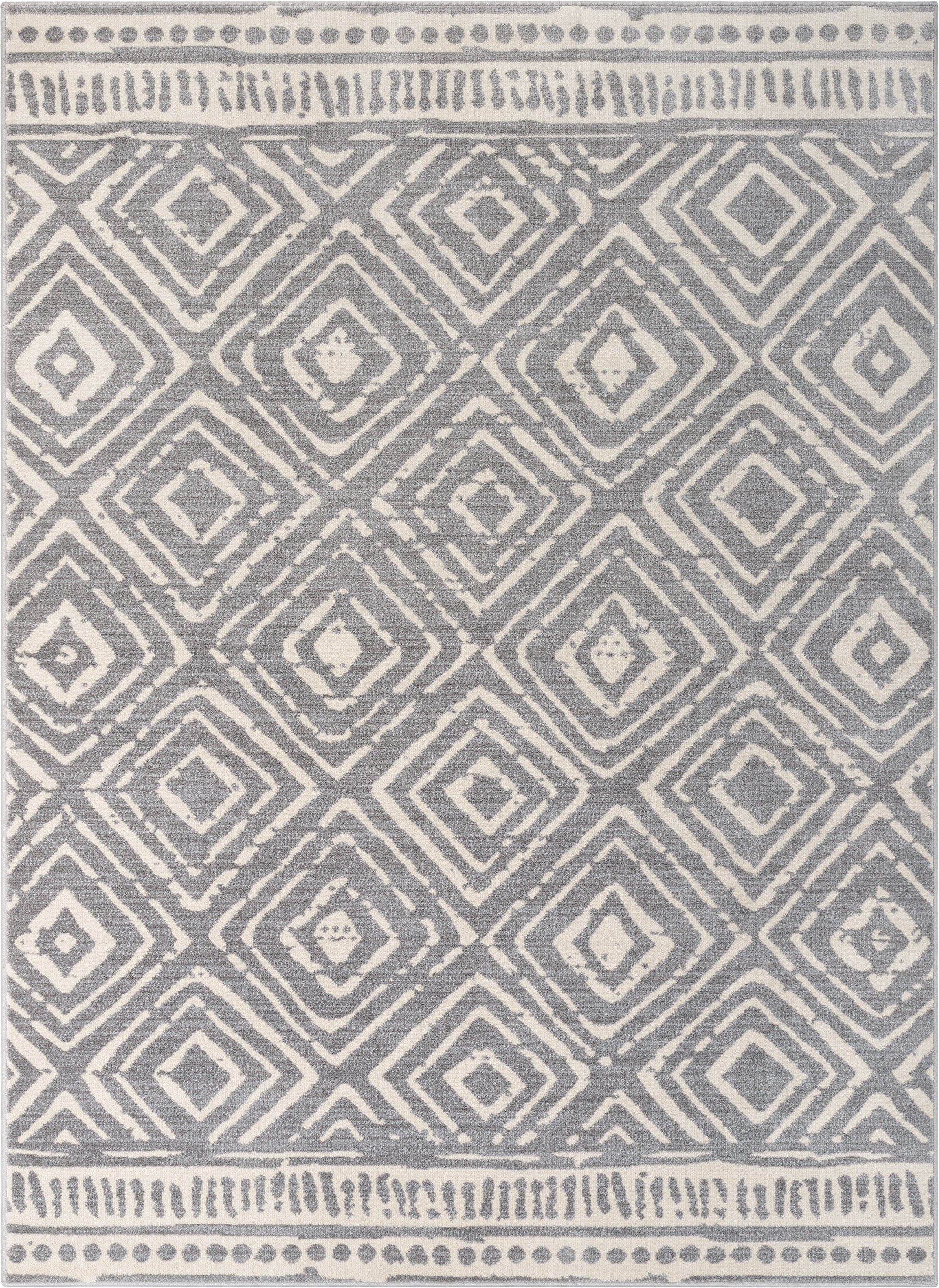 Dalton Moroccan Trellis Pattern Grey Distressed Rug