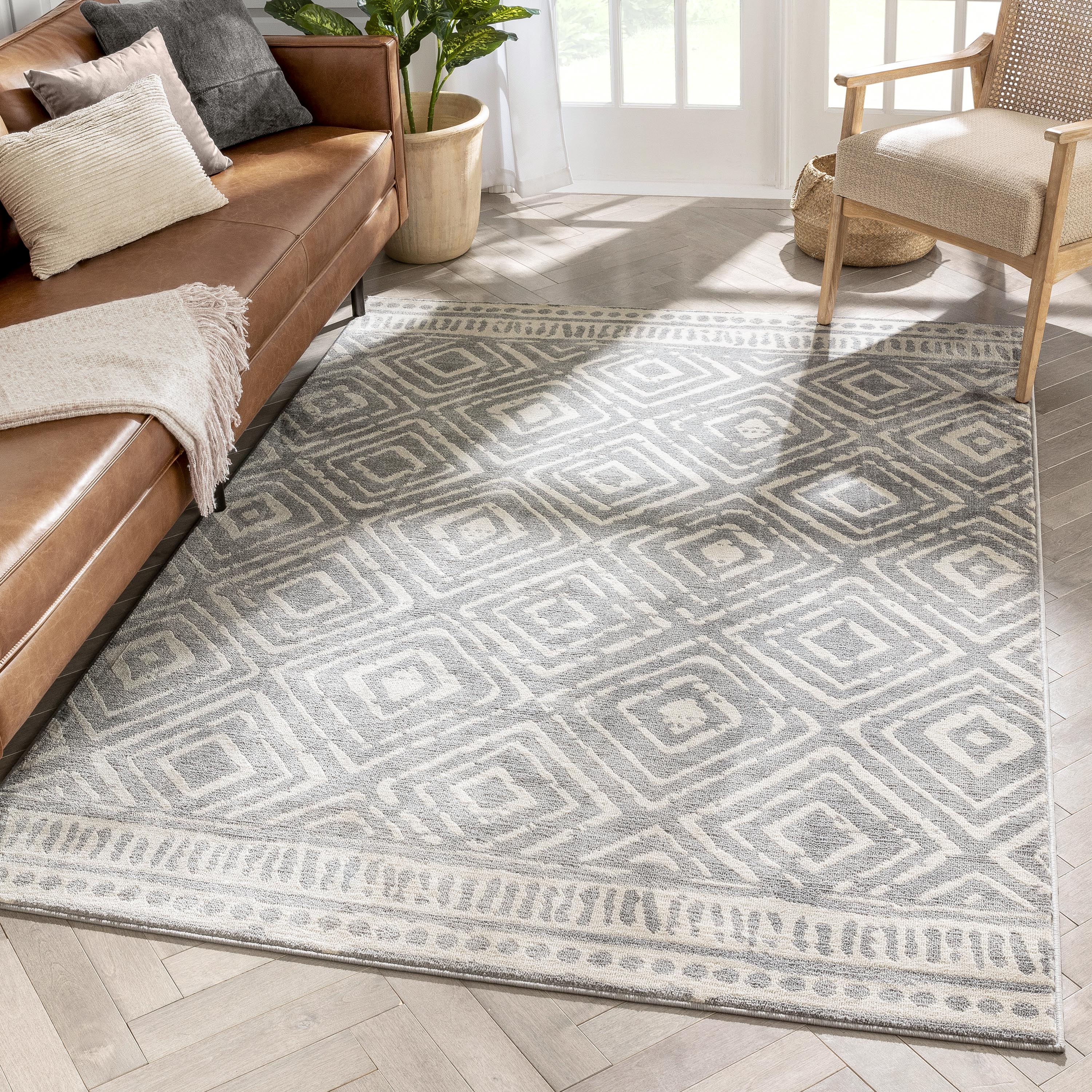 Dalton Moroccan Trellis Pattern Grey Distressed Rug