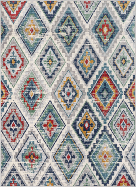 Meridian Southwestern Diamond Pattern Grey Blue Distressed Rug