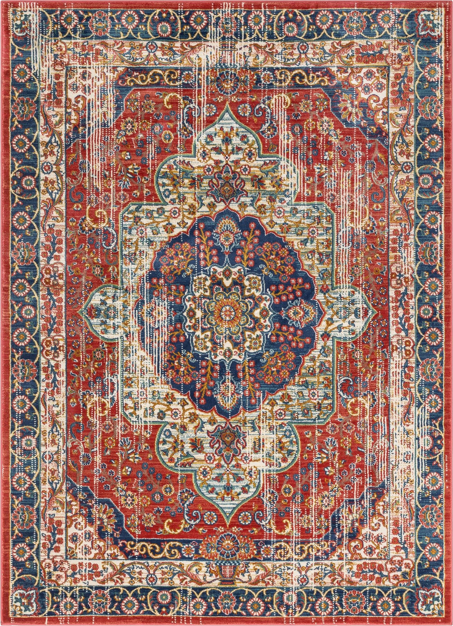 Alisha Crimson Traditional Medallion Distressed Rug