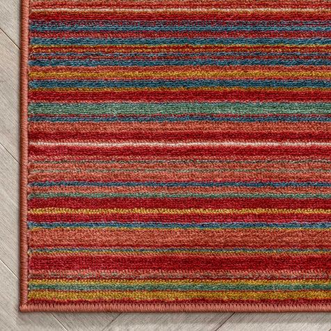 Nampa Tribal Stripes Geometric Pattern Red Distressed Rug