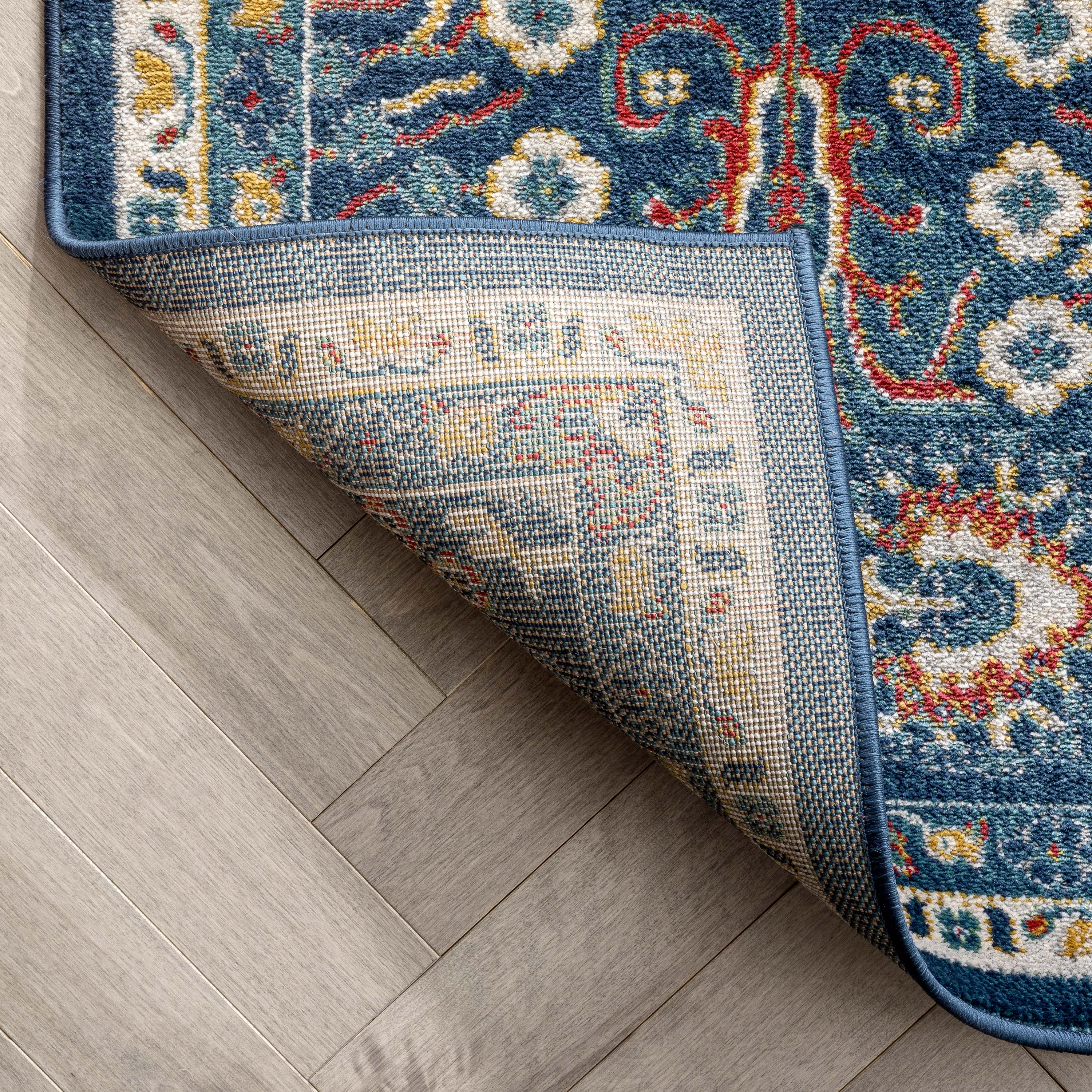 Caldwell Floral Oriental Pattern 5'3" x 7'3" Blue Distressed Rug