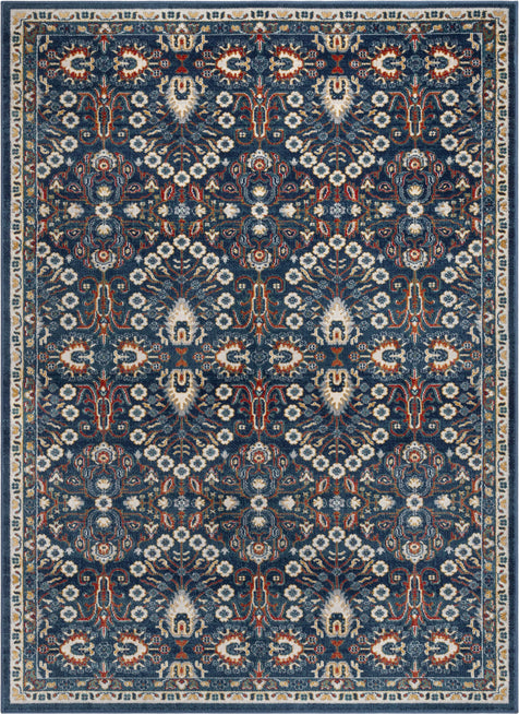 Caldwell Floral Oriental Pattern 5'3" x 7'3" Blue Distressed Rug