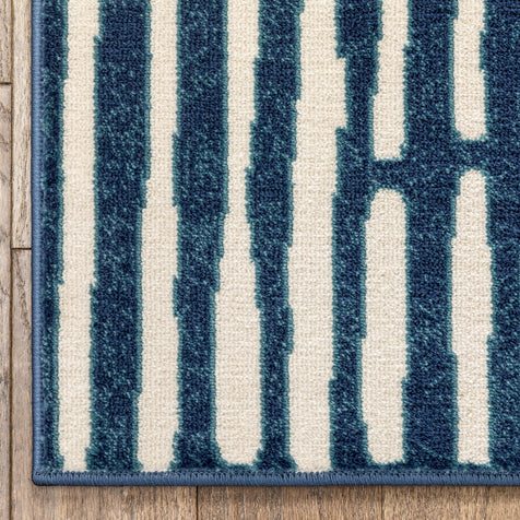 Wilder Tribal Geometric Stripes Blue Distressed Rug
