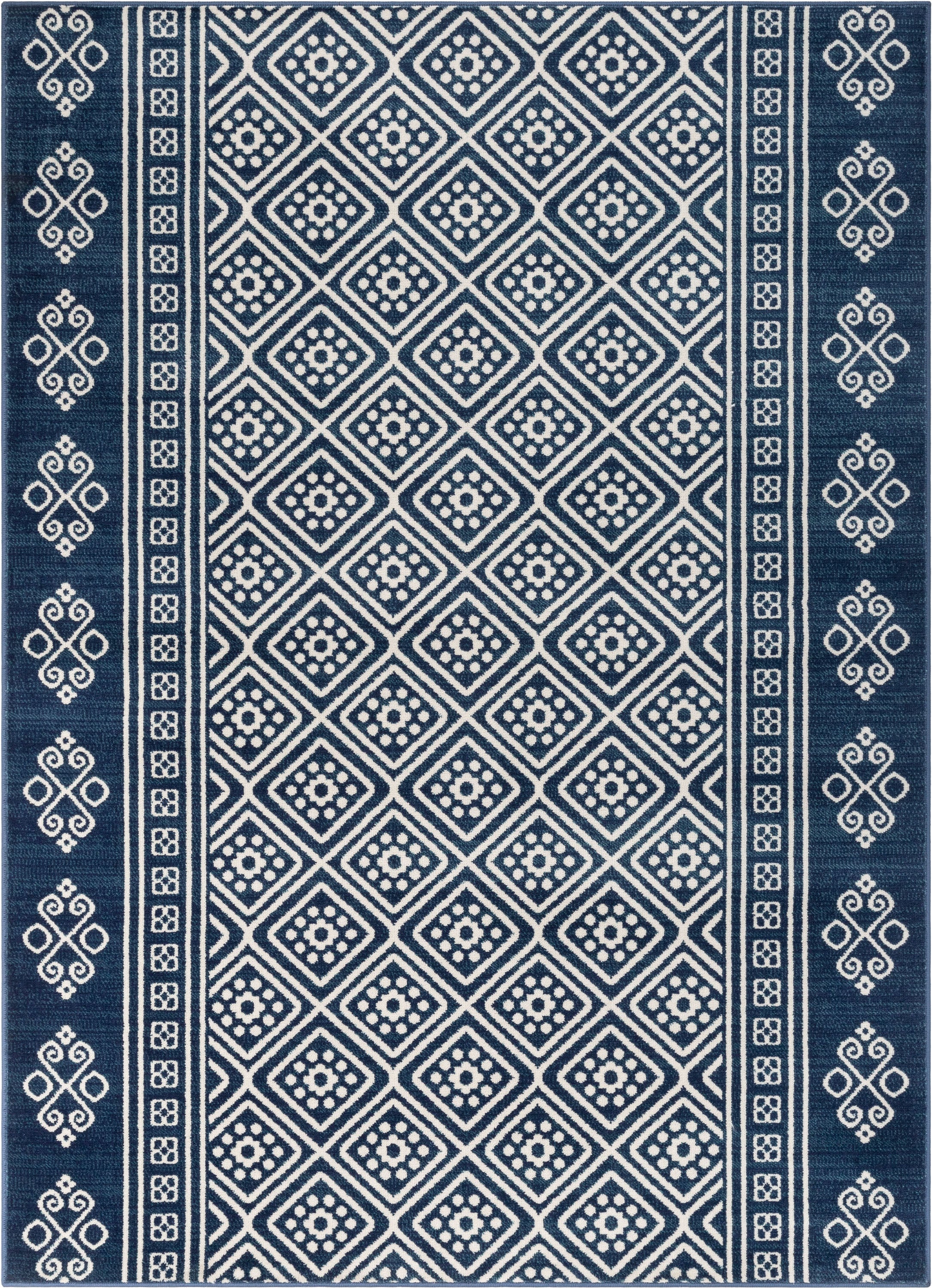 Aberdeen Tribal Diamond Pattern Blue Distressed Rug