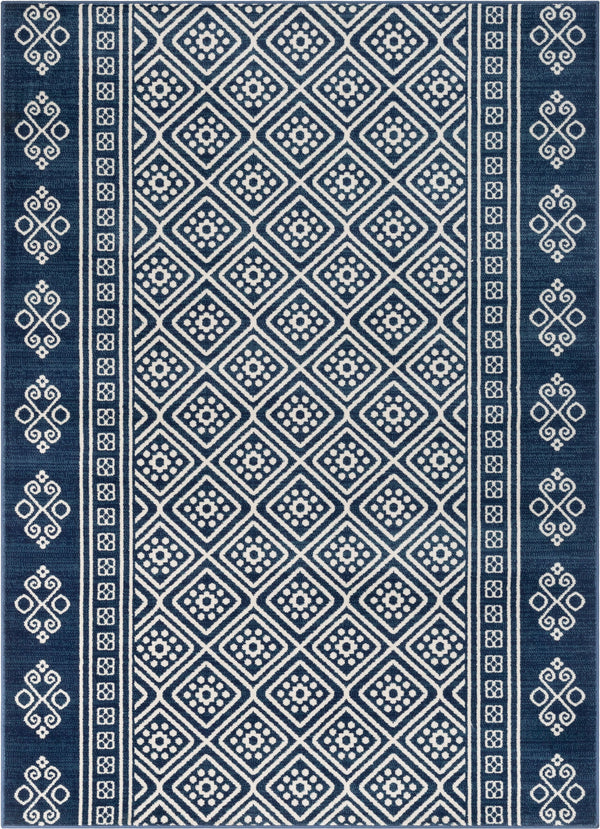 Aberdeen Tribal Diamond Pattern Blue Distressed Rug