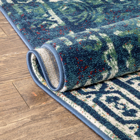 Kamiah Bohemian Distressed Oriental Pattern Blue Rug