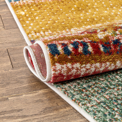 Teton Tribal Stripes Red Yellow Distressed Rug