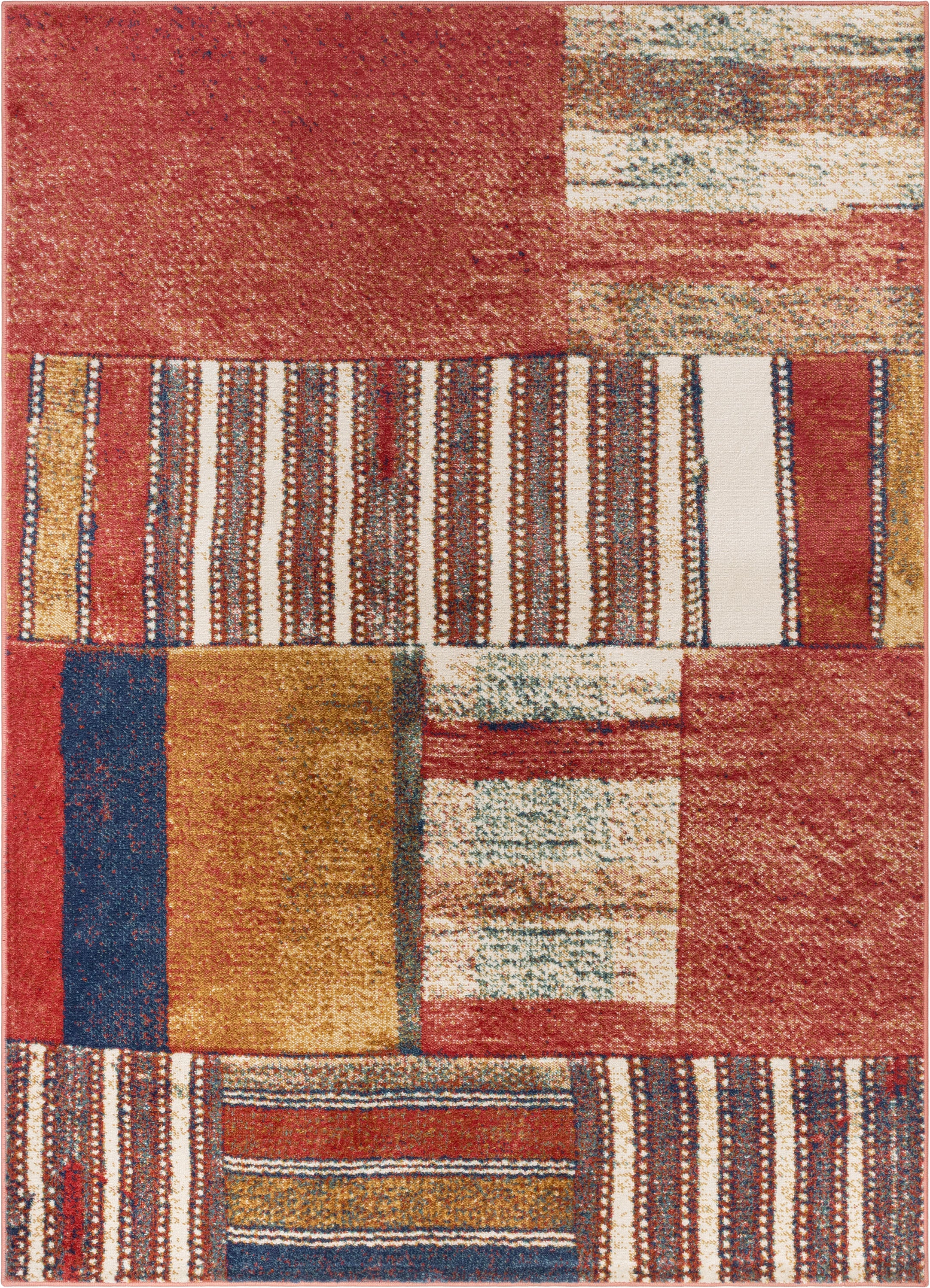 Hauser Tribal Patchwork Red Ivory Distressed Rug