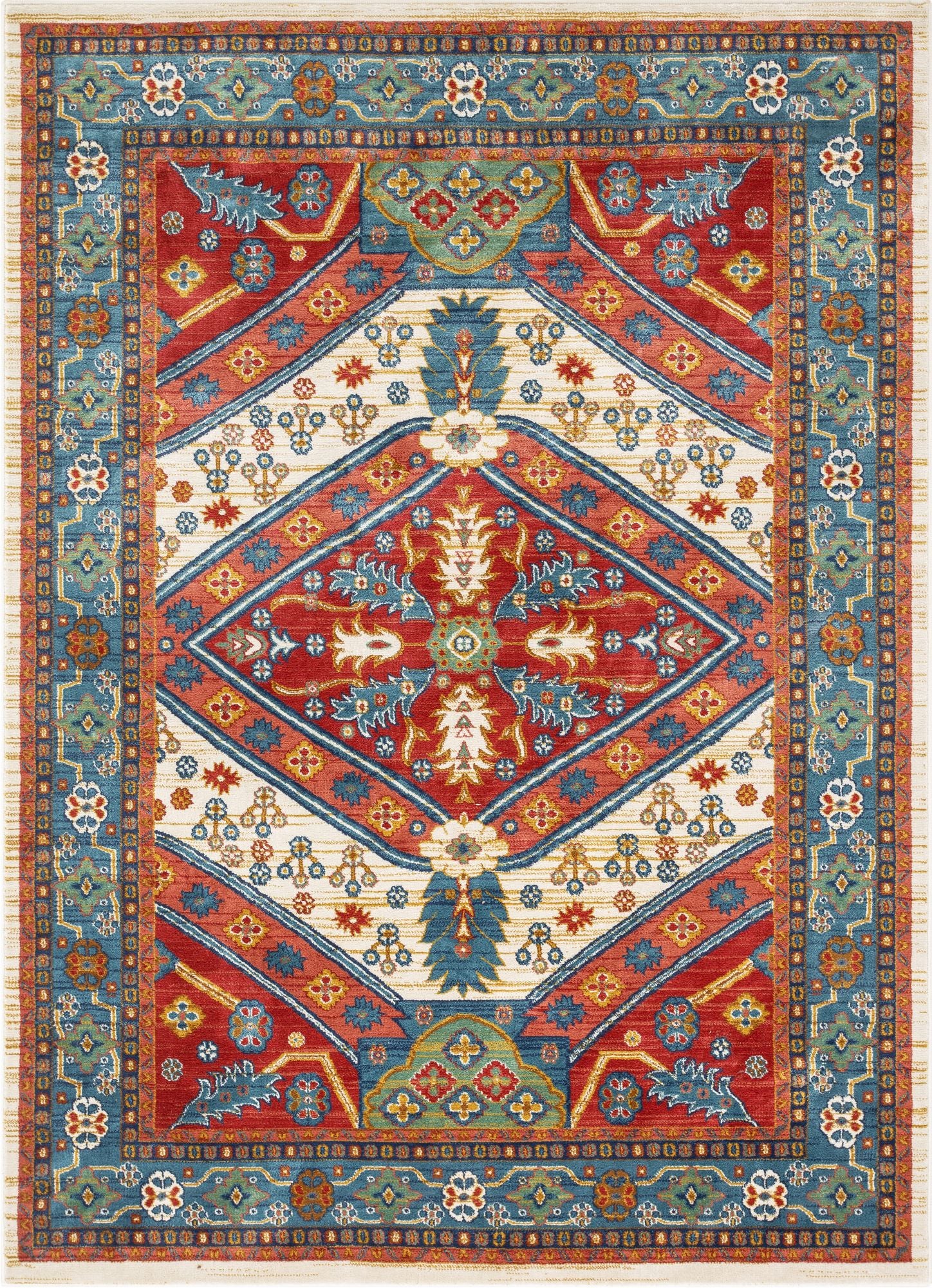 Musta Ivory Traditional Medallion Border Rug