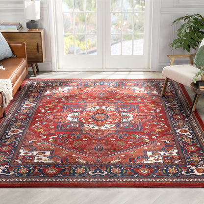 Jackie Crimson Traditional Medallion Tribal Rug