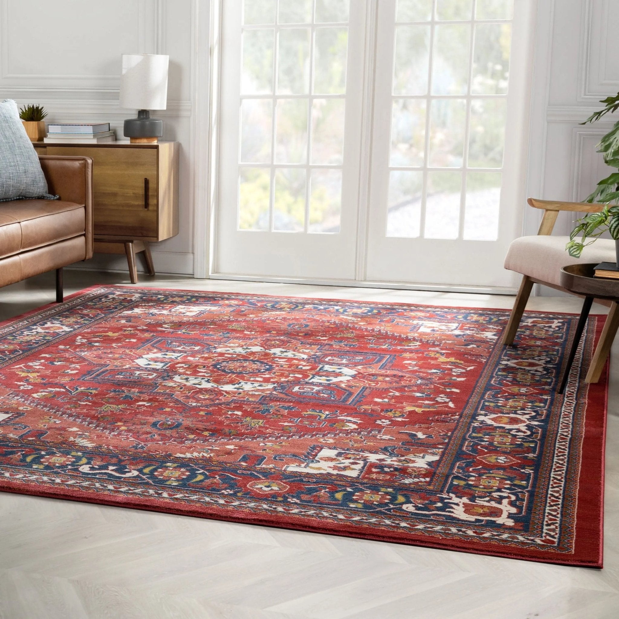 Jackie Crimson Traditional Medallion Tribal Rug Well Woven